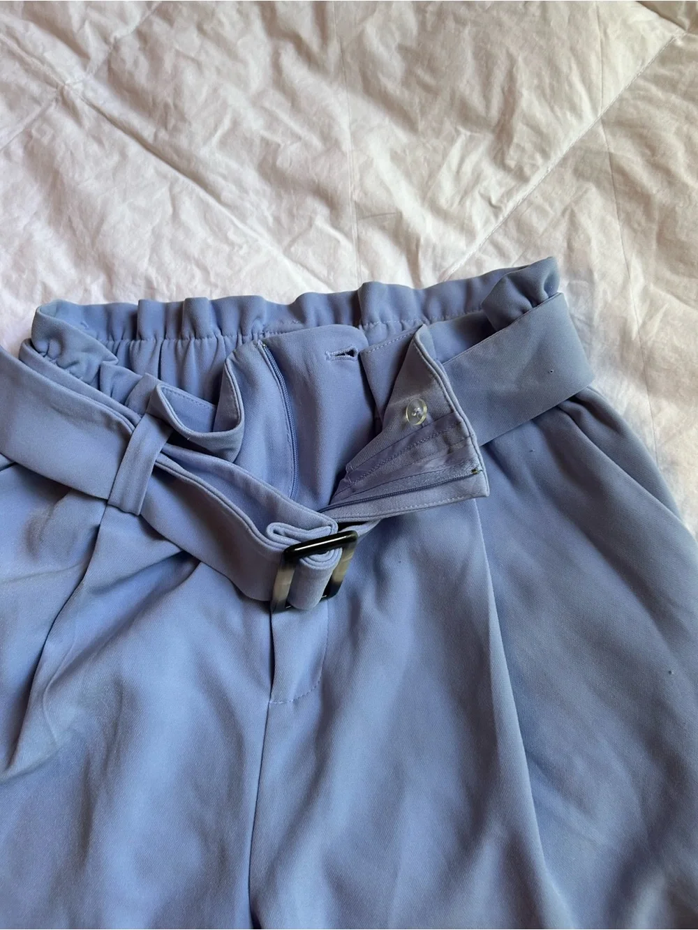 Blue Paperbag Waist Belted Women's Shorts